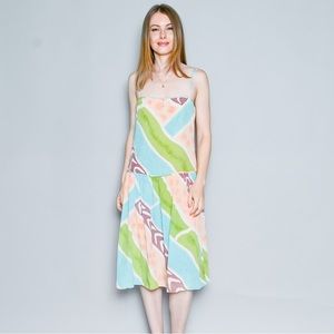 VINTAGE Mary McFadden Couture Drop Waist Multi Printed Silk Dress Small